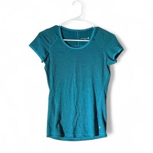 Smartwool Womens XS Merino Wool Short Sleeve Base Layer Tee Teal Stripe Shirt